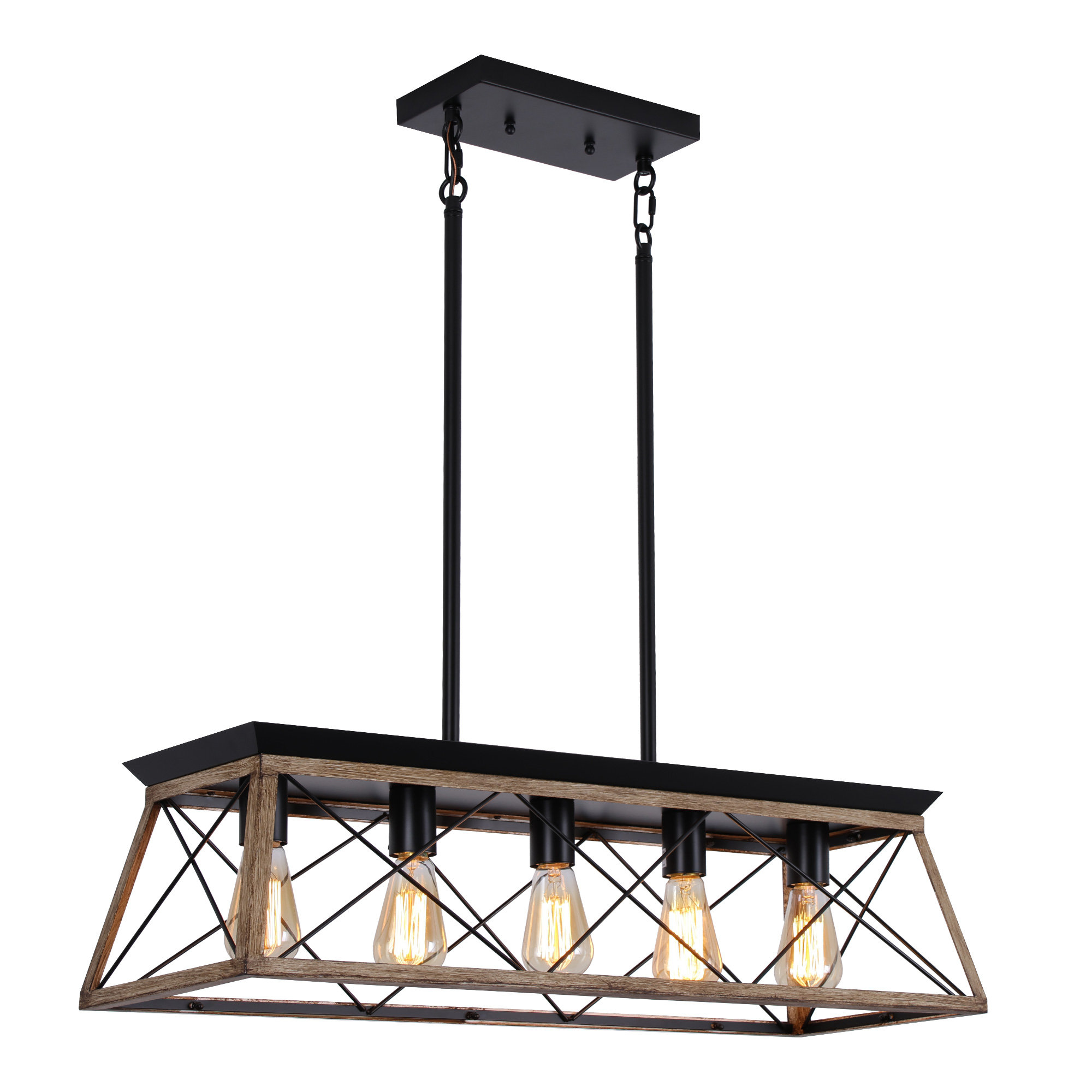 Gracie Oaks Farmhouse Linear Chandelier Matte Black Light